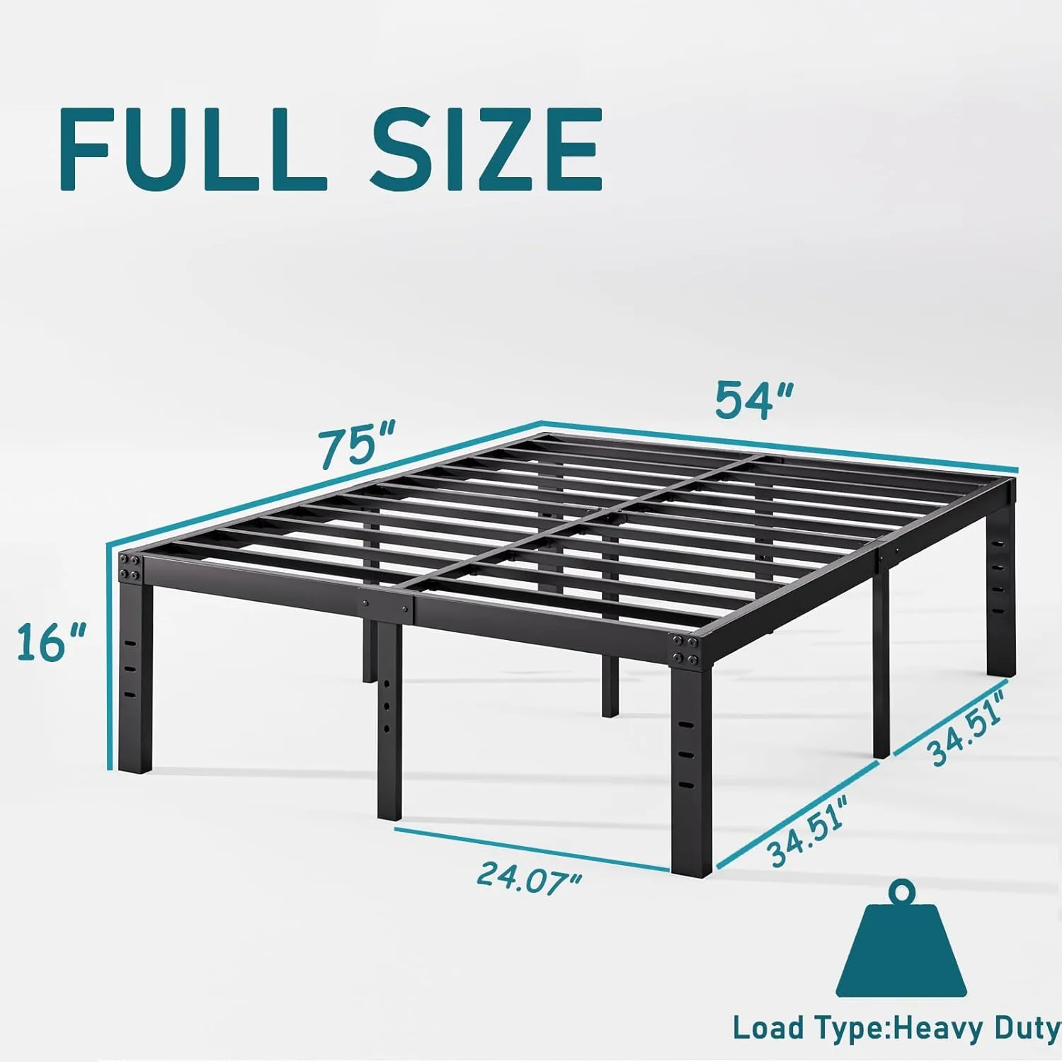 16 Inch High Metal Full Size Bed Frame, Bed Frame Full Size No Box Spring Needed, Heavy Duty, Easy Assembly, Noise Free, Black