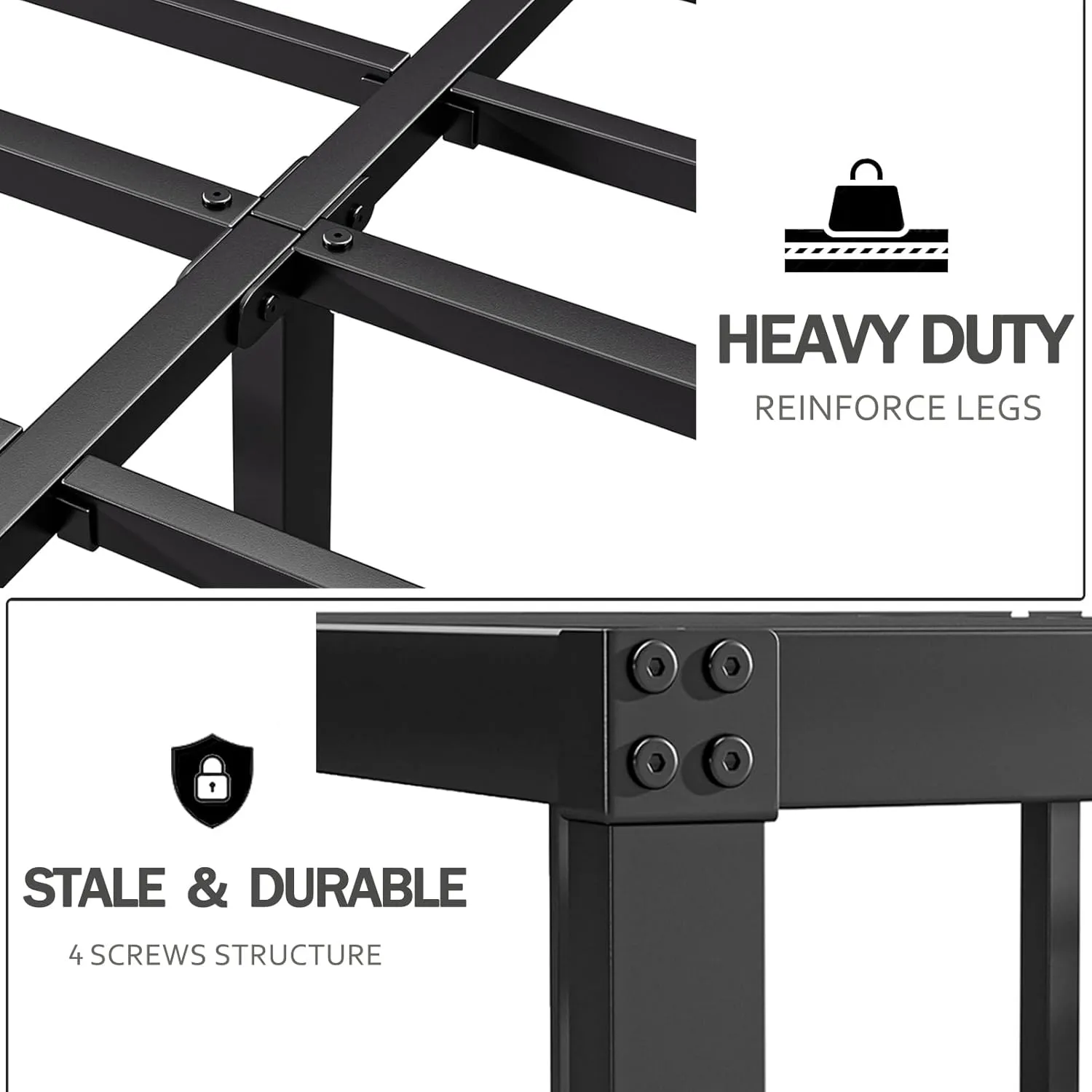 16 Inch High Metal Full Size Bed Frame, Bed Frame Full Size No Box Spring Needed, Heavy Duty, Easy Assembly, Noise Free, Black