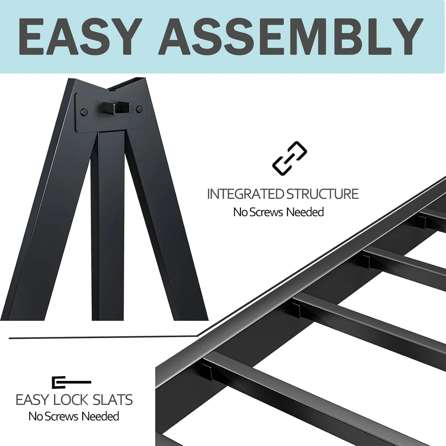 16 Inch High Metal Full Size Bed Frame, Bed Frame Full Size No Box Spring Needed, Heavy Duty, Easy Assembly, Noise Free, Black