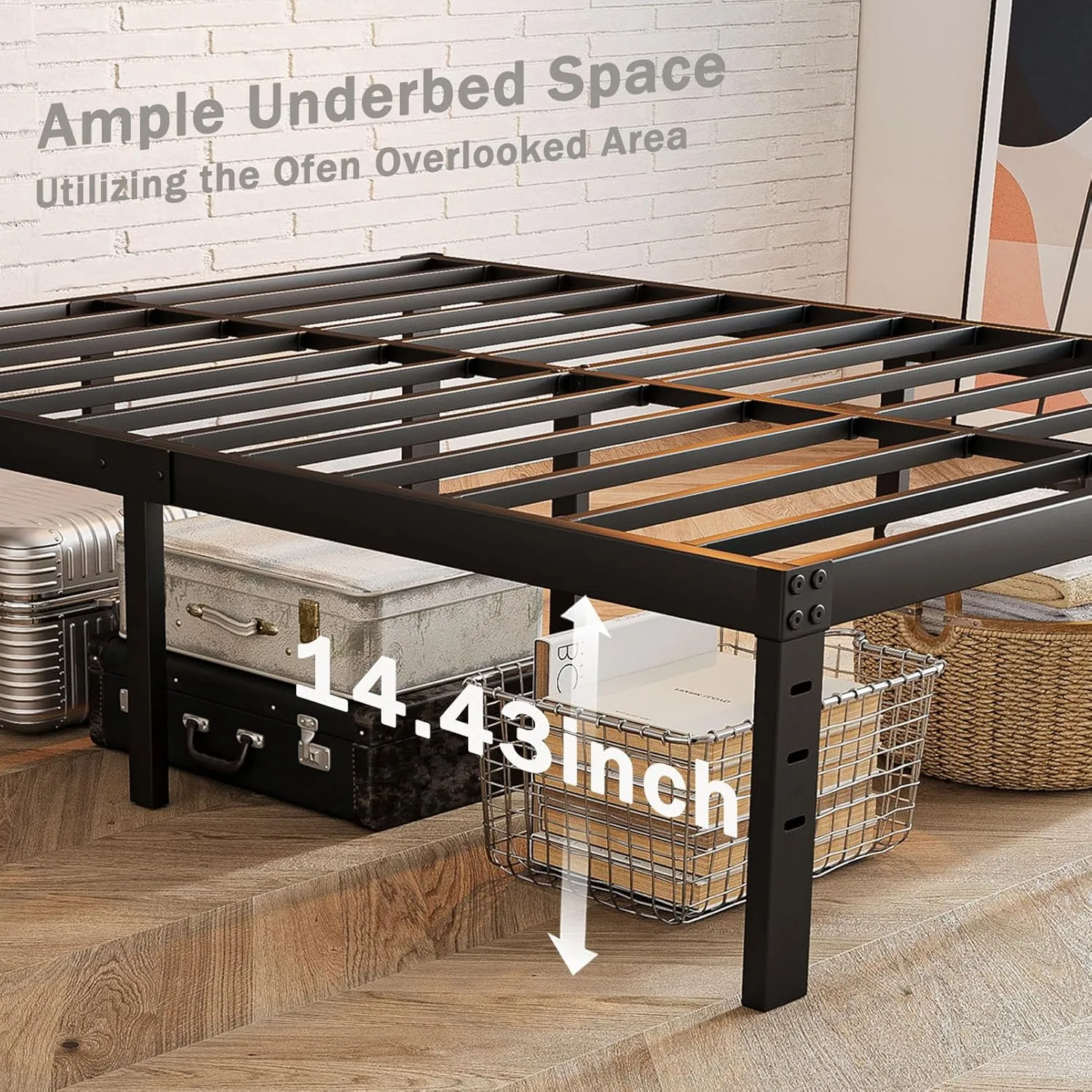 16 Inch High Metal Full Size Bed Frame, Bed Frame Full Size No Box Spring Needed, Heavy Duty, Easy Assembly, Noise Free, Black