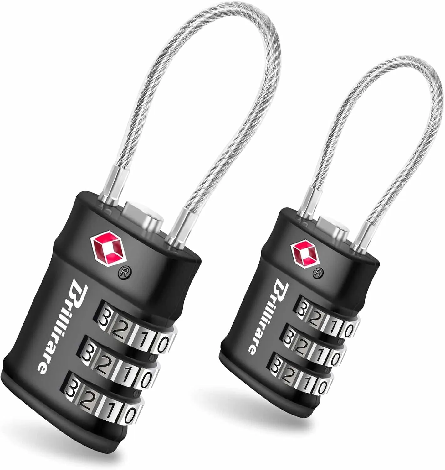2 Pack TSA Approved Luggage Locks, Combination Travel Cable Lock, 3-Digit Waterproof Padlock, Zinc Alloy Outdoor Keyless Resettable Lock for Travel, Lockers, Bags, Backpack, Gym, Gate-by BRILLIRARE