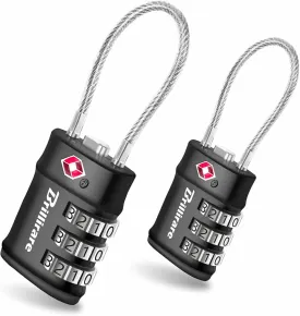 2 Pack TSA Approved Luggage Locks, Combination Travel Cable Lock, 3-Digit Waterproof Padlock, Zinc Alloy Outdoor Keyless Resettable Lock for Travel, Lockers, Bags, Backpack, Gym, Gate-by BRILLIRARE