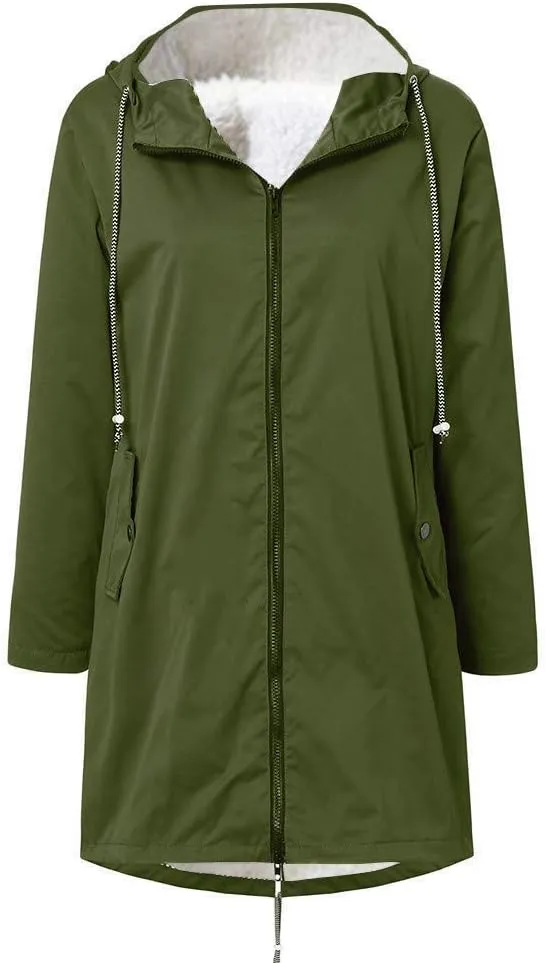 Aniywn Fleece-Lined Rain Jacket for Women Waterproof Windproof Snow Ski Hooded Jacket Winter Outdoor Windbreaker Coat