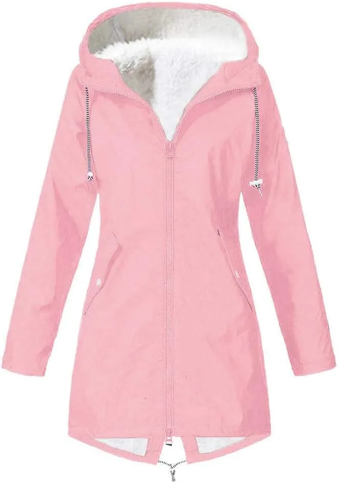 Aniywn Fleece-Lined Rain Jacket for Women Waterproof Windproof Snow Ski Hooded Jacket Winter Outdoor Windbreaker Coat