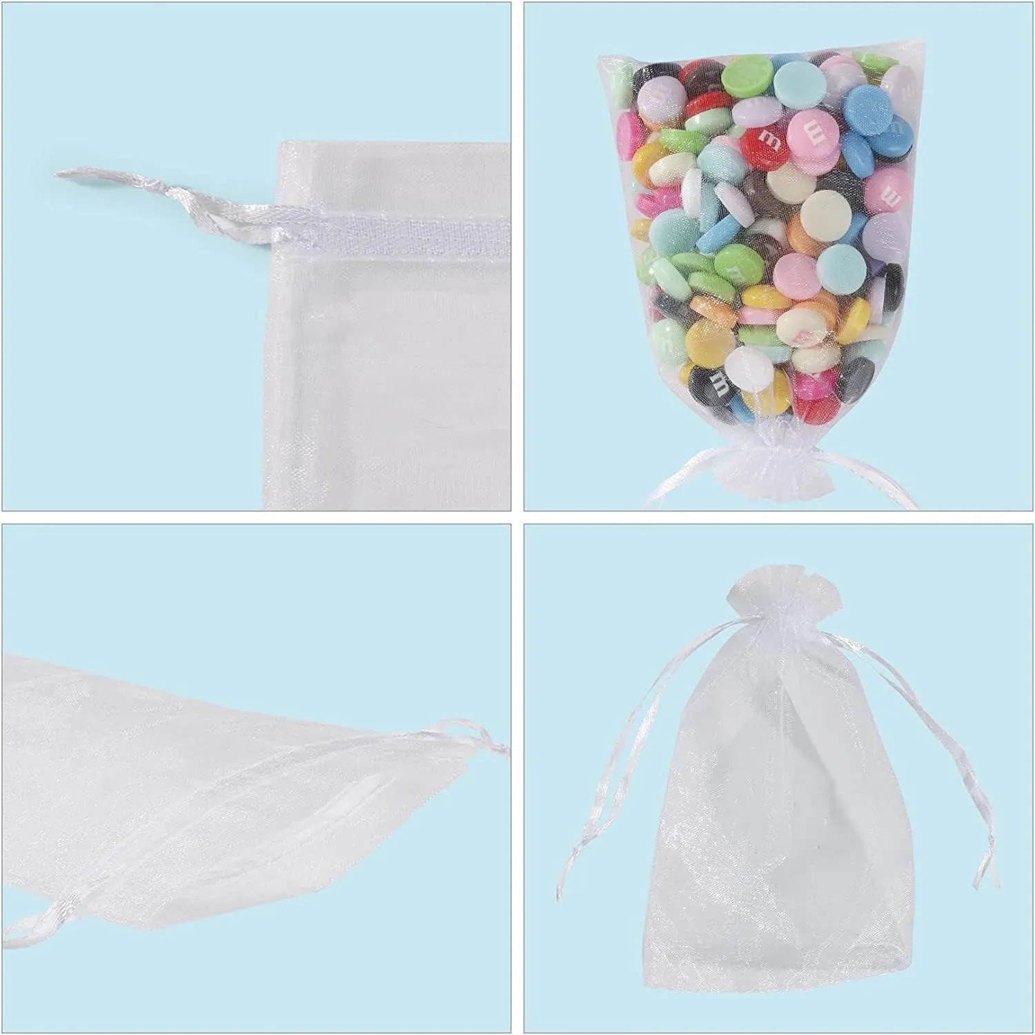 ANZNKU 100PCS Premium White Organza Bags 5x7 inches Mesh Bags Drawstring, Small Gift Pouches for Wedding Festival Makeup Party Favor