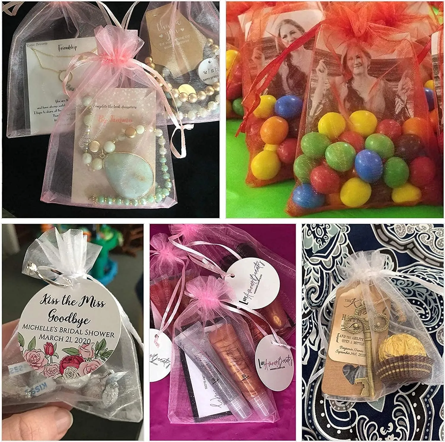 ANZNKU 100PCS Premium White Organza Bags 5x7 inches Mesh Bags Drawstring, Small Gift Pouches for Wedding Festival Makeup Party Favor