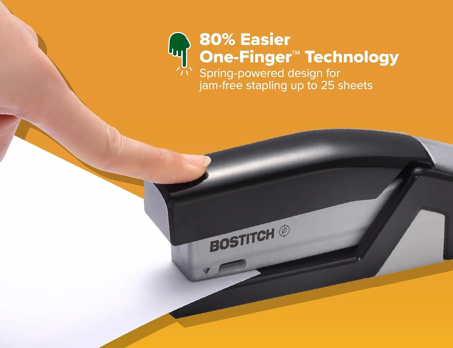 Bostitch Office InJoy Compact Eco-Friendly Stapler, 3-in-1, Reduced Effort, Half Strip, Jam-Free, 20 Sheet Capacity, Black (1510)