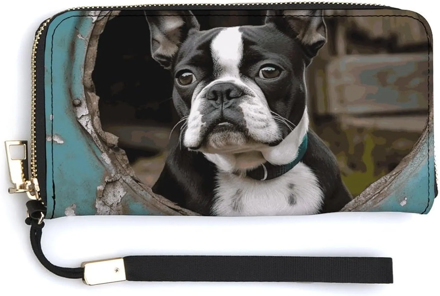 Boston Terrier Leather Wallets Zip Around Clutch Bag Ladies Credit Card Holder Clutch Purse for Women
