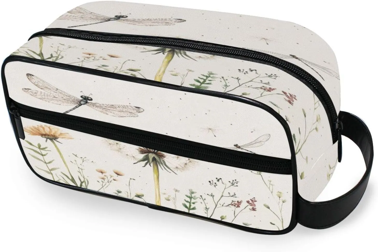 Burbuja Retro Dragonfly Dandelion Travel Toiletry Bag for Women Men, Portable Makeup Bag Organizer for Toiletries Accessories with Handle