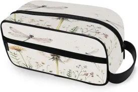Burbuja Retro Dragonfly Dandelion Travel Toiletry Bag for Women Men, Portable Makeup Bag Organizer for Toiletries Accessories with Handle