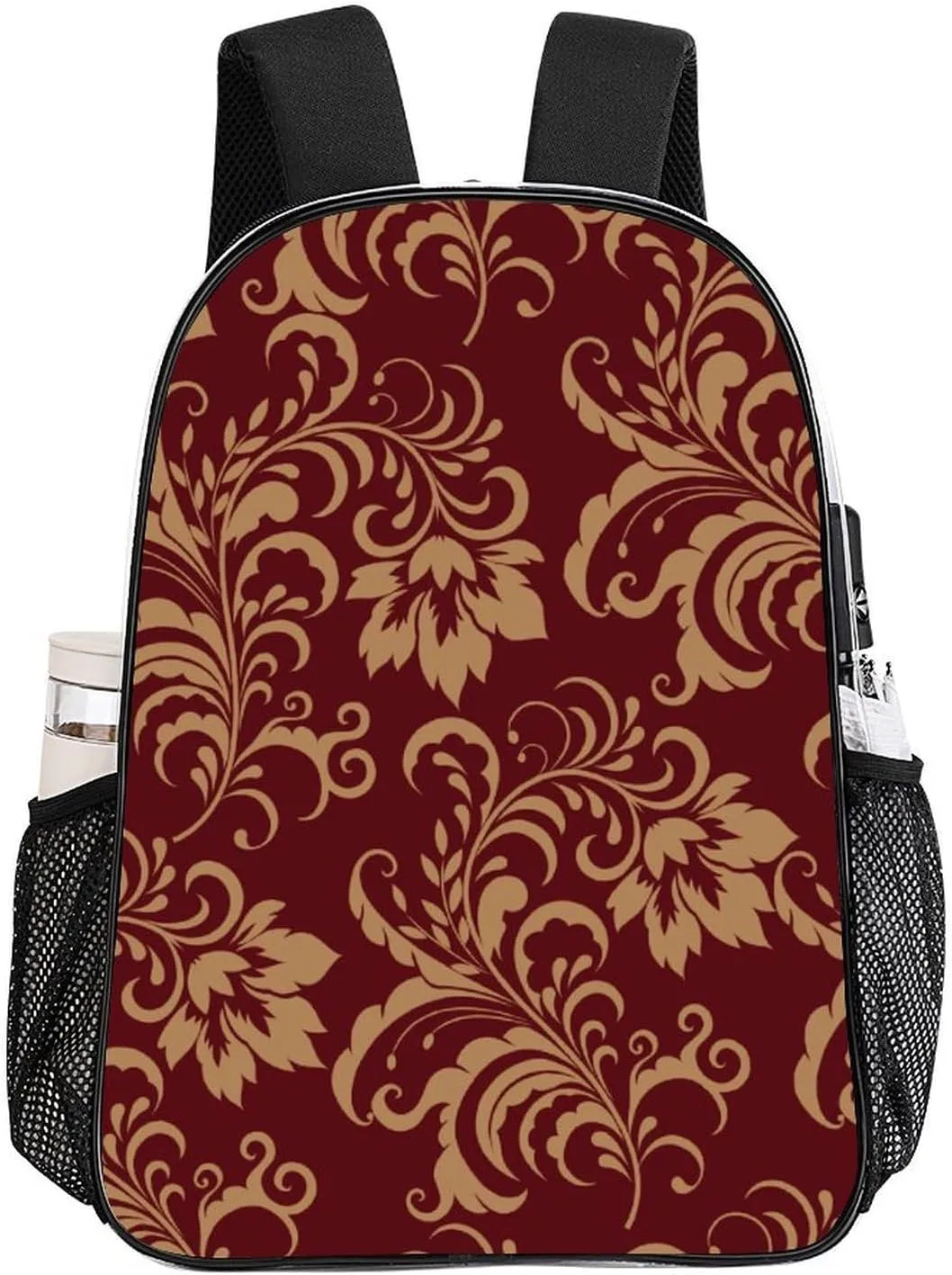 Chestnut Colored Flower Burgundy Transparent Fashion Waterproof PVC Transparent Backpack Unisex 17 Inches