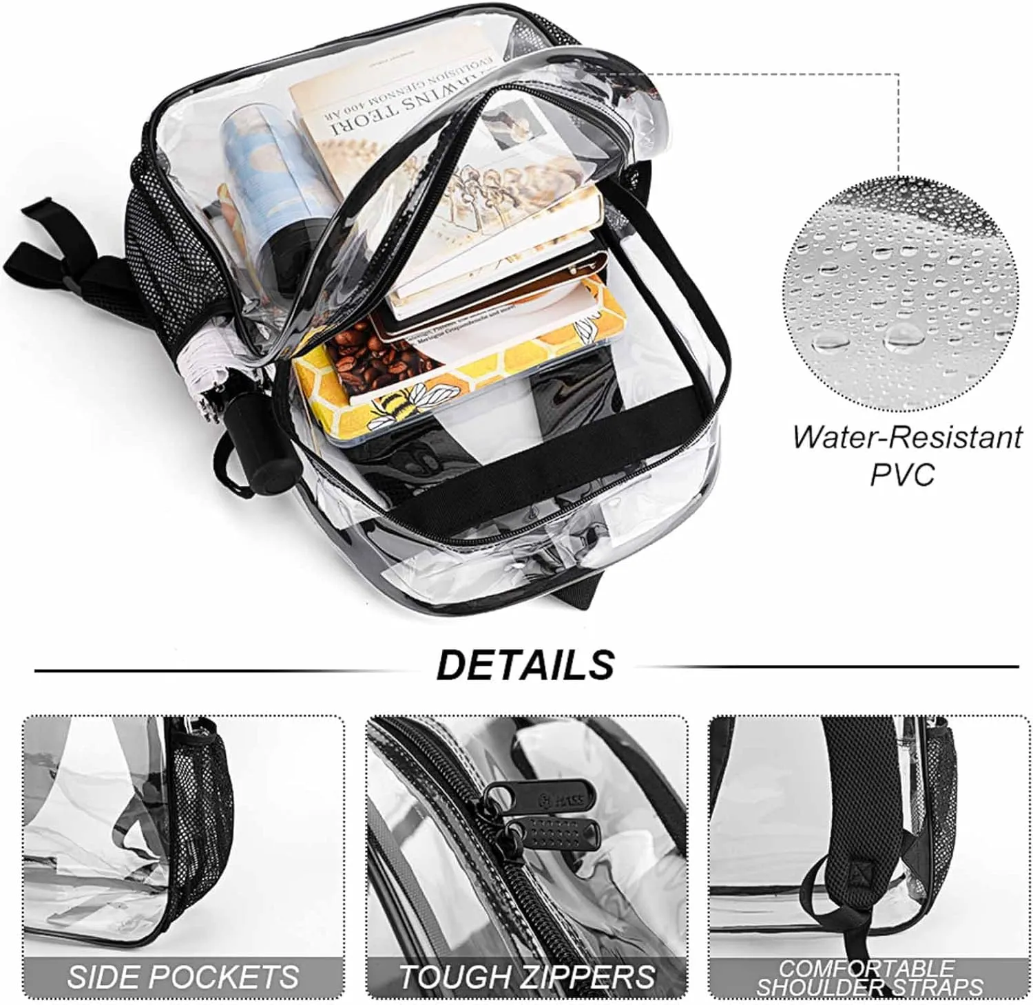 Chestnut Colored Flower Burgundy Transparent Fashion Waterproof PVC Transparent Backpack Unisex 17 Inches