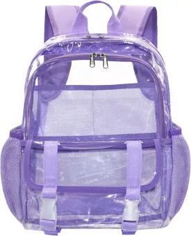 Clear Backpack, Large Clear Bag Stadium Approved Heavy Duty PVC Transparent See Through Backpacks for College,Stadium,Work,Security,Festivall,Light Purple