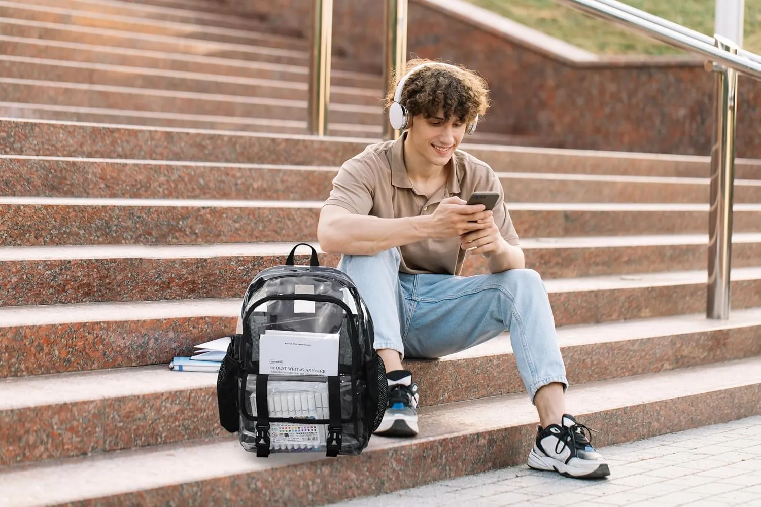 Clear Backpack, Large Clear Bag Stadium Heavy Duty PVC Transparent See Through Backpacks for Boys Girls, College, Work, Blue