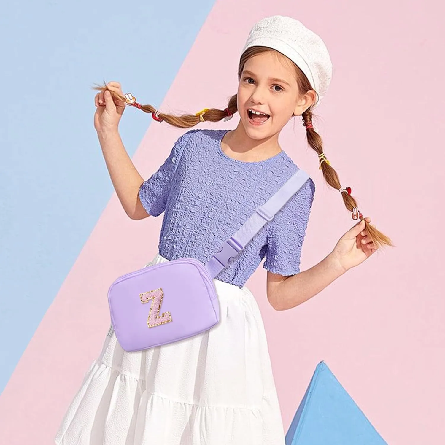 COSHAYSOO Initial Belt Bag Crossbody Chenille Letter Fanny Waist Pack Small Cross Body Purse for Teenager Girls Women Preppy Personalized Birthday Valentines Easter Christmas Gift Purple Z