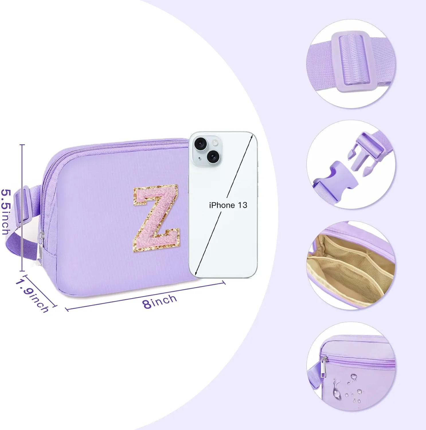 COSHAYSOO Initial Belt Bag Crossbody Chenille Letter Fanny Waist Pack Small Cross Body Purse for Teenager Girls Women Preppy Personalized Birthday Valentines Easter Christmas Gift Purple Z