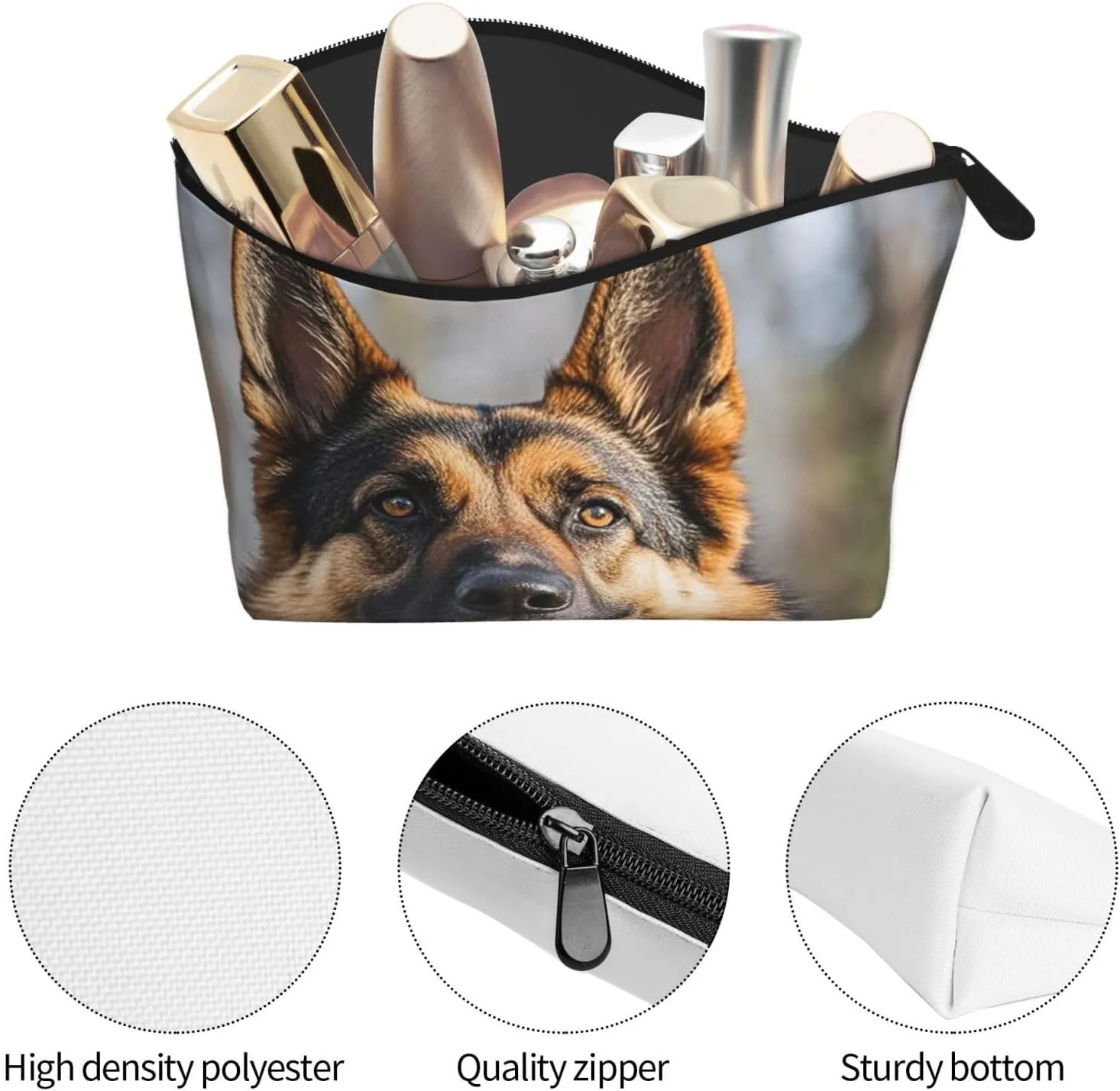 Cosmetic Bag Portable Makeup Bag German Shepherd Dog Toiletry Bag Large Capacity Zipper Pouch Waterproof Toiletry Pouch Makeup Organizer Case for Women Men