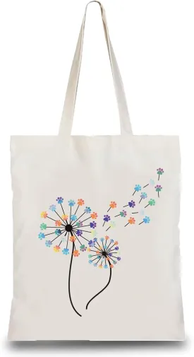 CREATCABIN Dandelion Tote Bag Canvas Grocery Bags Reusable Lightweight Foldable Canvas Shopping Pouch with Handle DIY Craft for Beach Travel Gym Supermarket Books Women Gifts Daily Life 13 x 15 Inch