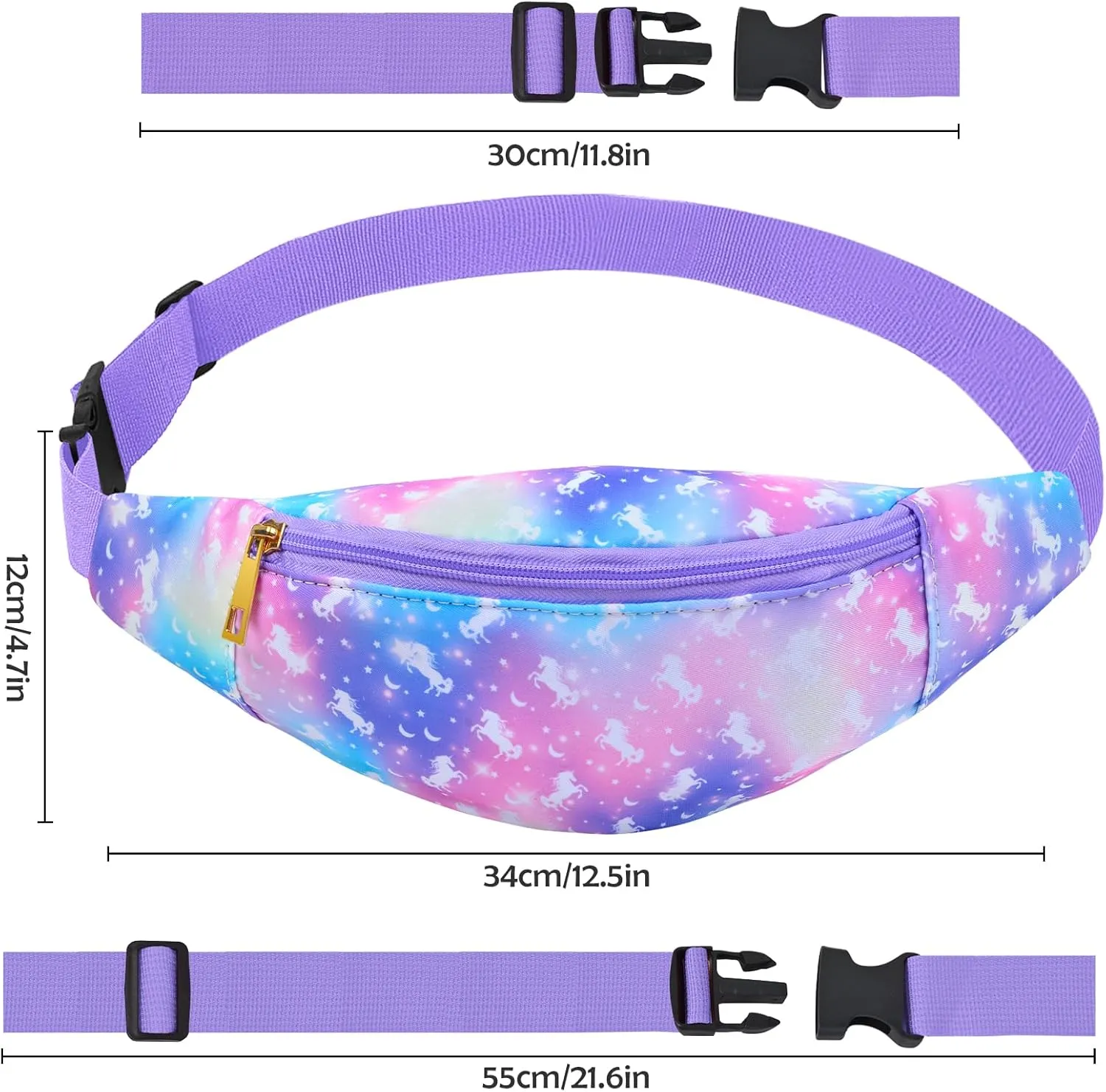 Fanny Pack for Girls Fashion Waist Pack, Kids Unicorn Fanny Pack Crossbody With 2 Pouches, For Travel, Running, Camping