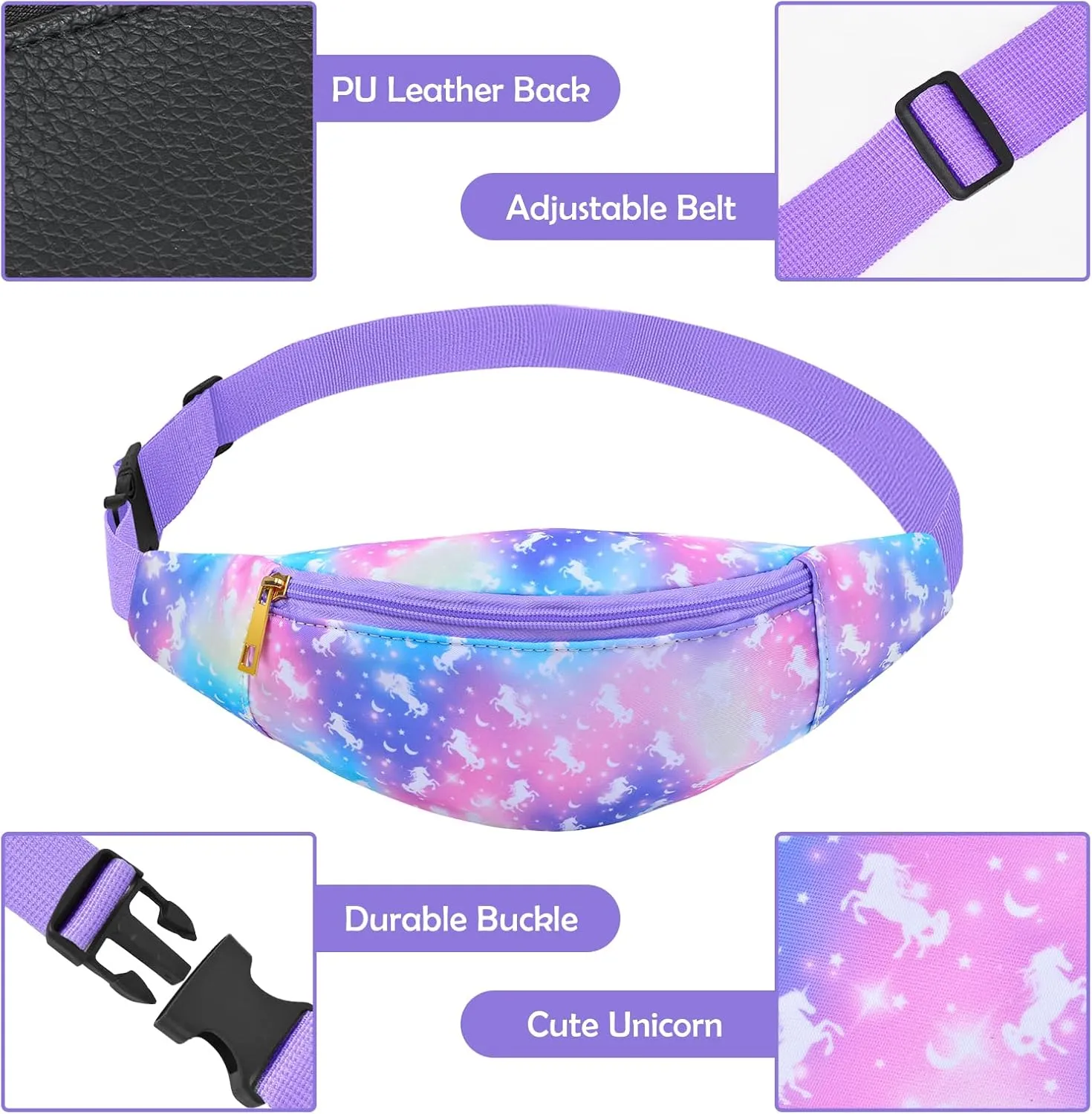 Fanny Pack for Girls Fashion Waist Pack, Kids Unicorn Fanny Pack Crossbody With 2 Pouches, For Travel, Running, Camping