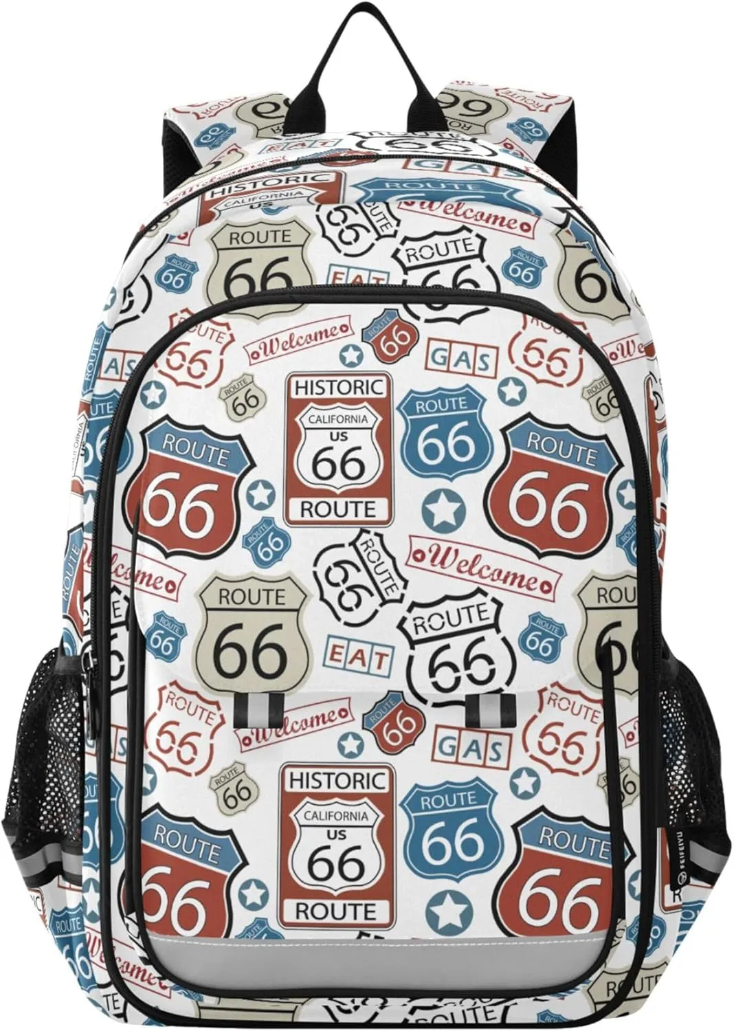 Fisyme Route 66 Pattern School Backpack Laptop Backpacks Bags Bookbag Travel Casual Computer Notebooks Daypacks
