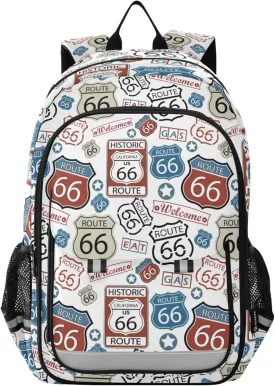 Fisyme Route 66 Pattern School Backpack Laptop Backpacks Bags Bookbag Travel Casual Computer Notebooks Daypacks