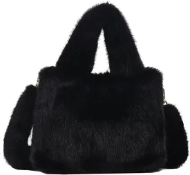 Fluffy Tote Bag Mini Faux Fur Purses for Women Winter Fuzzy Tote Soft Furry Crossbody Handbag Plush Bags