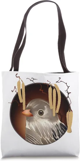 Grey Bird with Corkscrew Hazelnut Branch Tote Bag