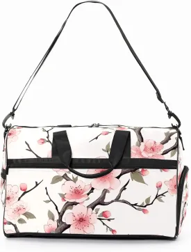 Gym Bag for Women Men, Yoga Bag with Shoe Pocket, Travel Duffel Tote Bag for Plane, Workout, Swimming, Weekend Overnight Bag Carry on Bag Hospital Holdalls, Chinese Painting Peach Blossom - 3