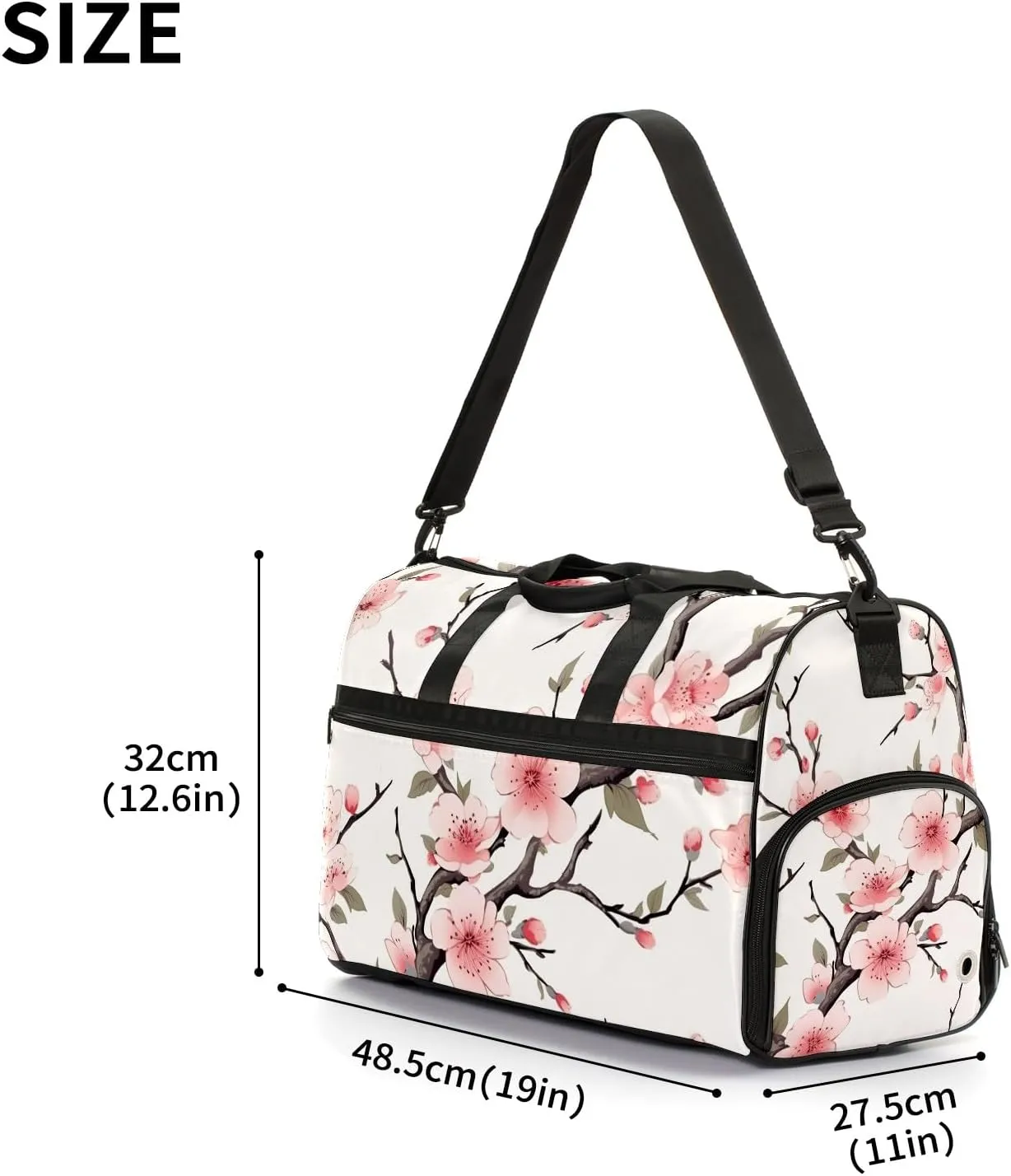 Gym Bag for Women Men, Yoga Bag with Shoe Pocket, Travel Duffel Tote Bag for Plane, Workout, Swimming, Weekend Overnight Bag Carry on Bag Hospital Holdalls, Chinese Painting Peach Blossom - 3