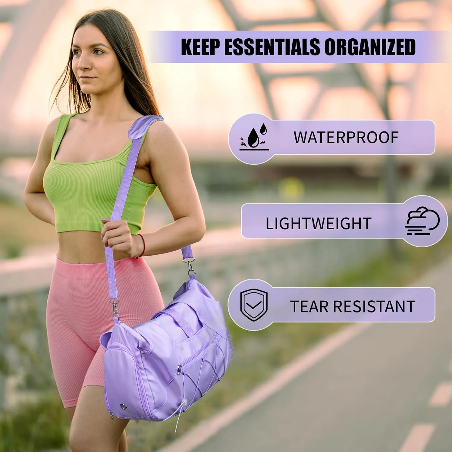 Gym Bag for Womens,Yoga Mat Bag with Shoes Compartment Water Bottle Carrier Multi-Functional Bags Ideal for Travel, Gym, Sports, Weekender