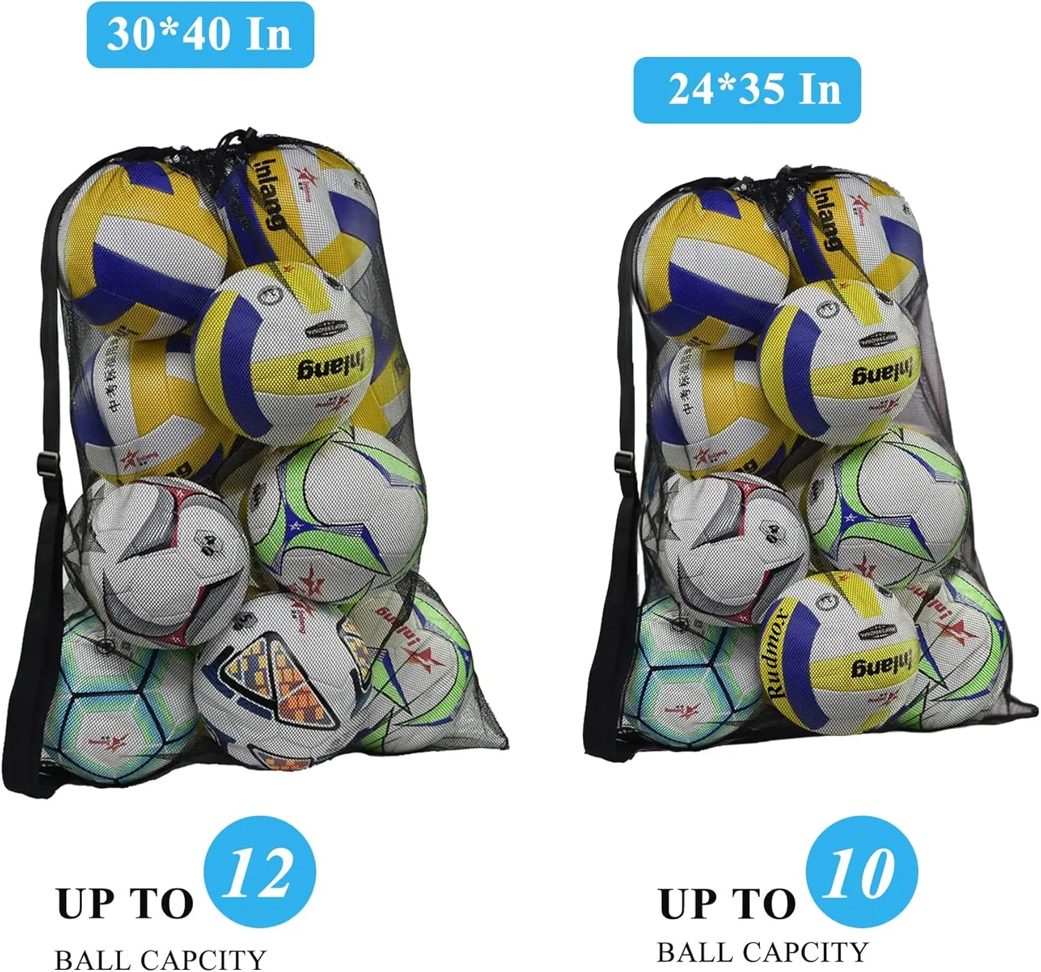 Heavy Duty Mesh Ball Bag, Drawstring Sport Equipment Storage Bag for Basketball, Soccer, Sports Beach and Swimming Gears with Adjustable Shoulder Strap Outdoor Organizer