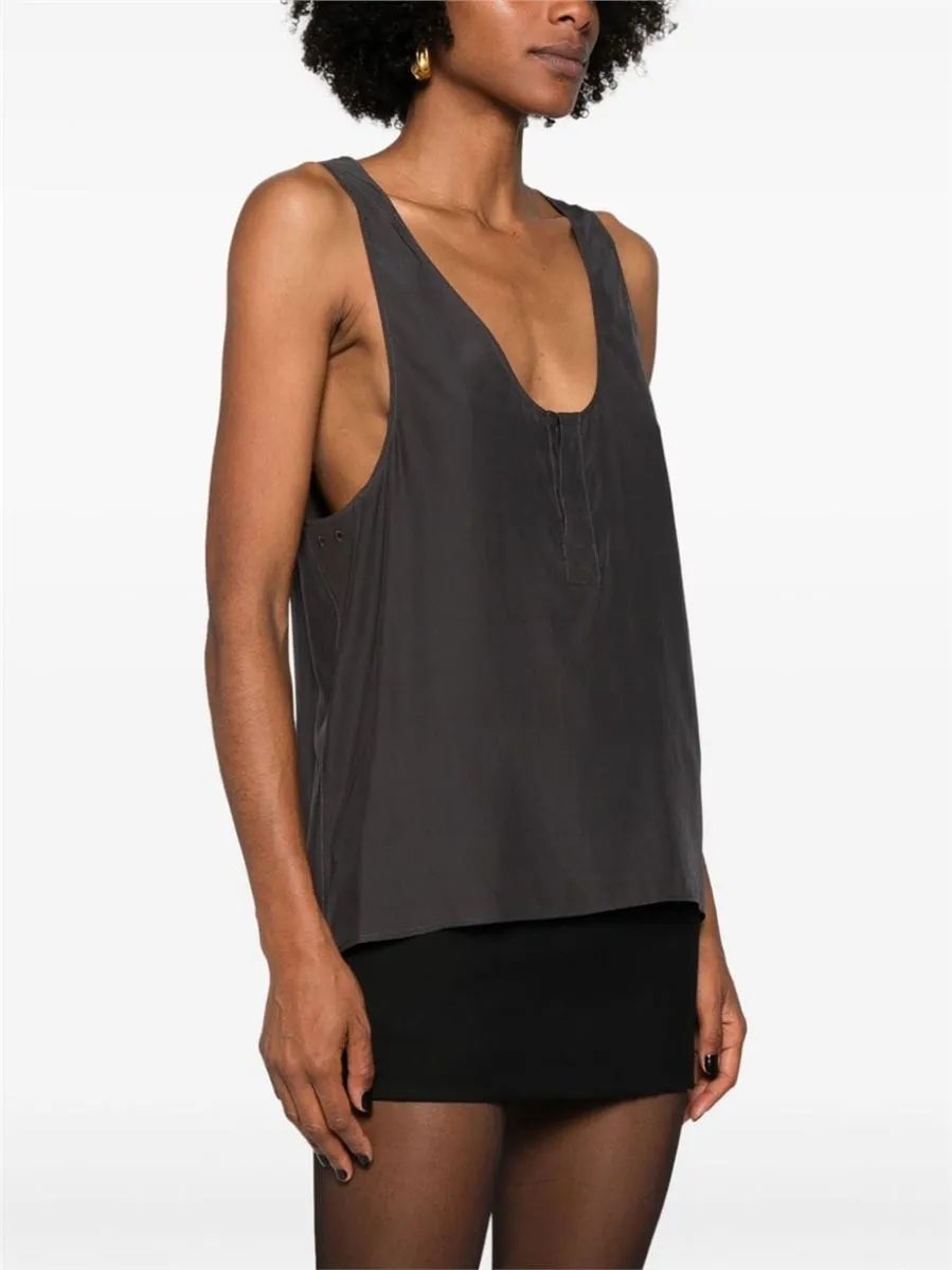 HENLEY-NECK SILK TANK TOP