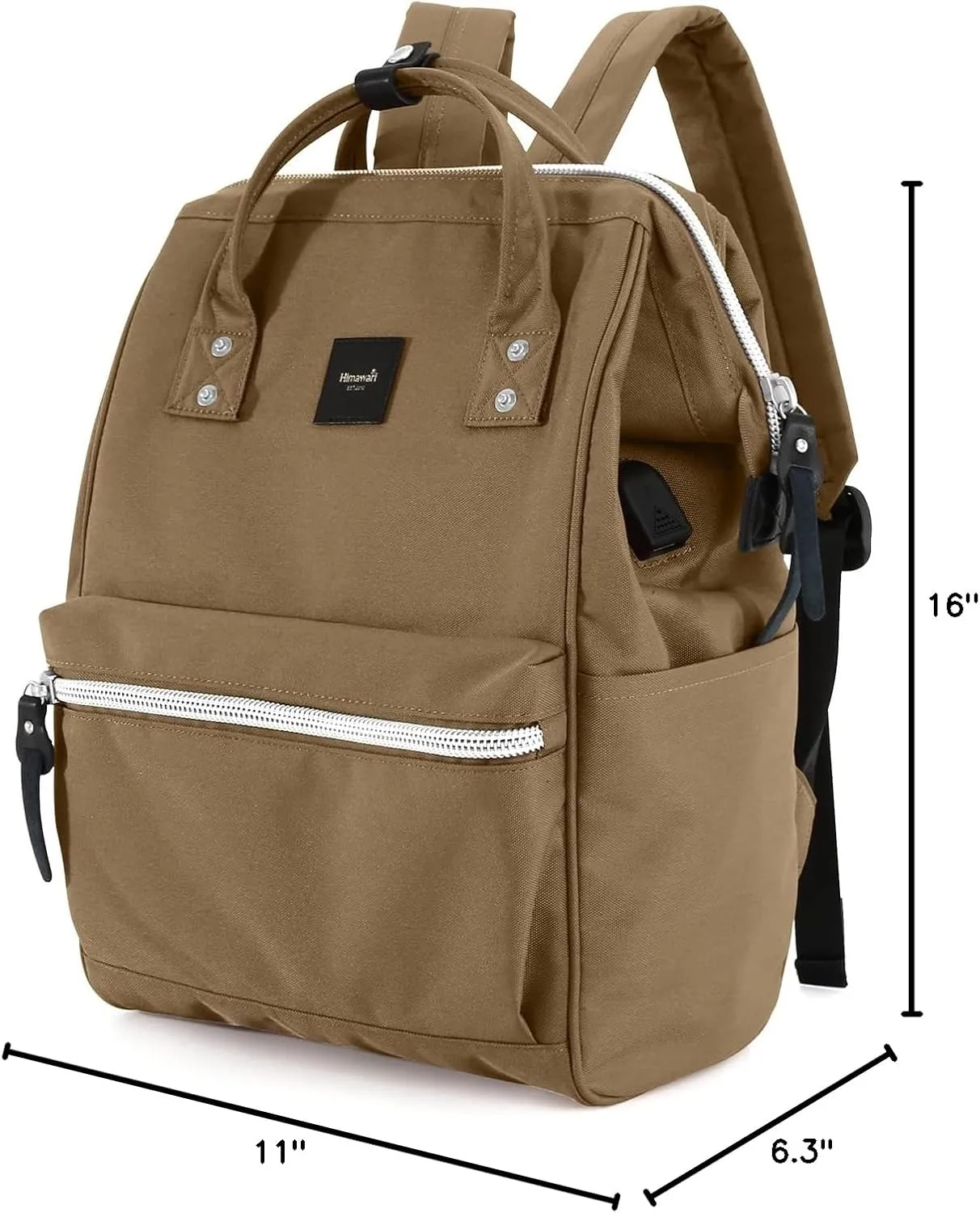 himawari Laptop Backpack for Women & Men 16 Inch - Water Resistant Anti-Theft Travel Backpack with USB Charging Port, Large Business Computer Bag for College (1881-mocha)