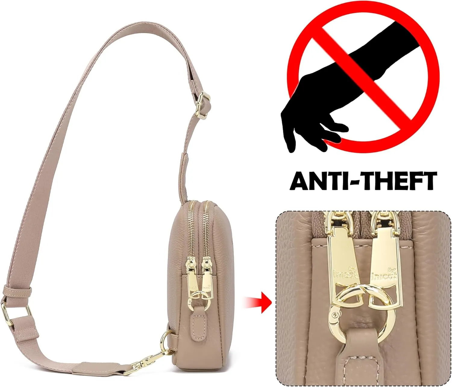 INICAT Small Crossbody Sling Bags for Women Vegan Leather Cell Phone Purse Fanny Packs for Women Men