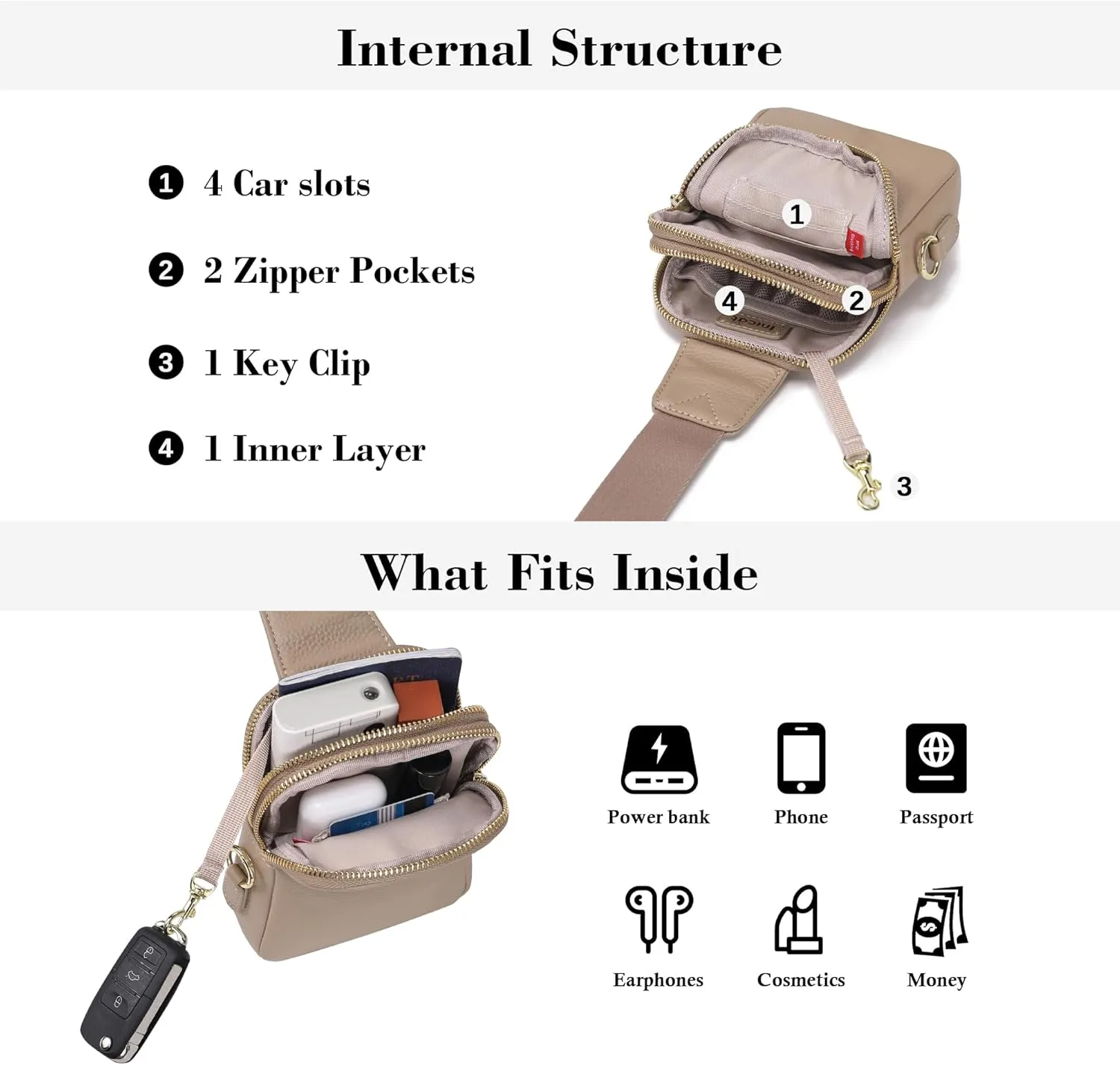 INICAT Small Crossbody Sling Bags for Women Vegan Leather Cell Phone Purse Fanny Packs for Women Men