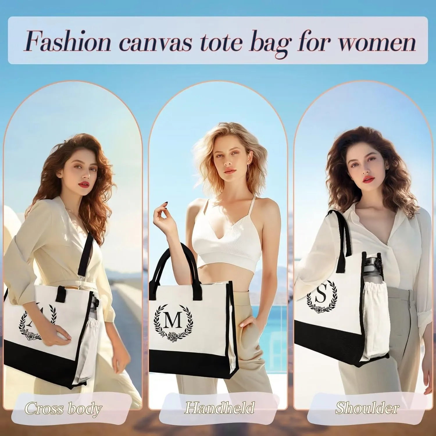 Initial Jute Beach Tote Bag w Strap and Pocket, Personalized Birthday Gift for Mom, Teacher, Friends, Bridesmaids