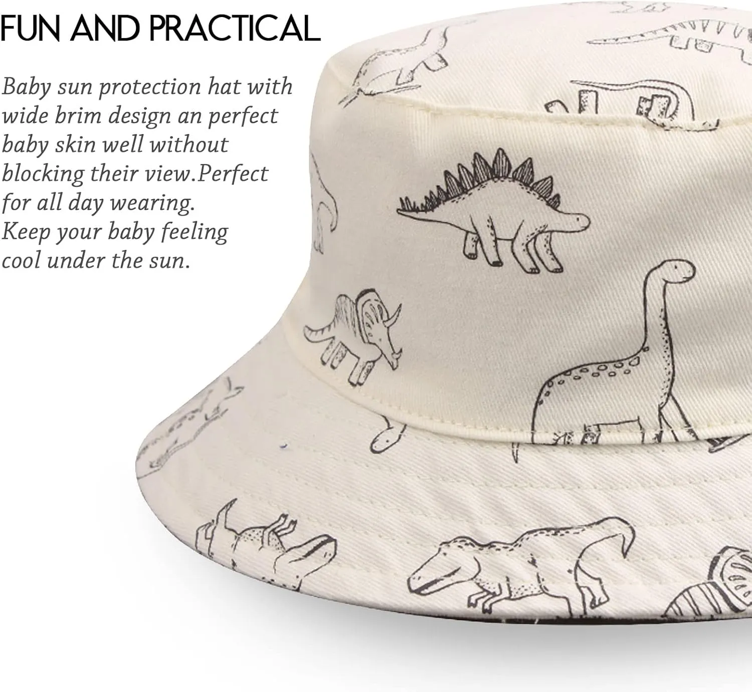 JANGANNSA Dinosaur Baby Boys Sun Hat Cotton Toddler Girls Bucket Hats Summer Sun Protect Cap for Kids