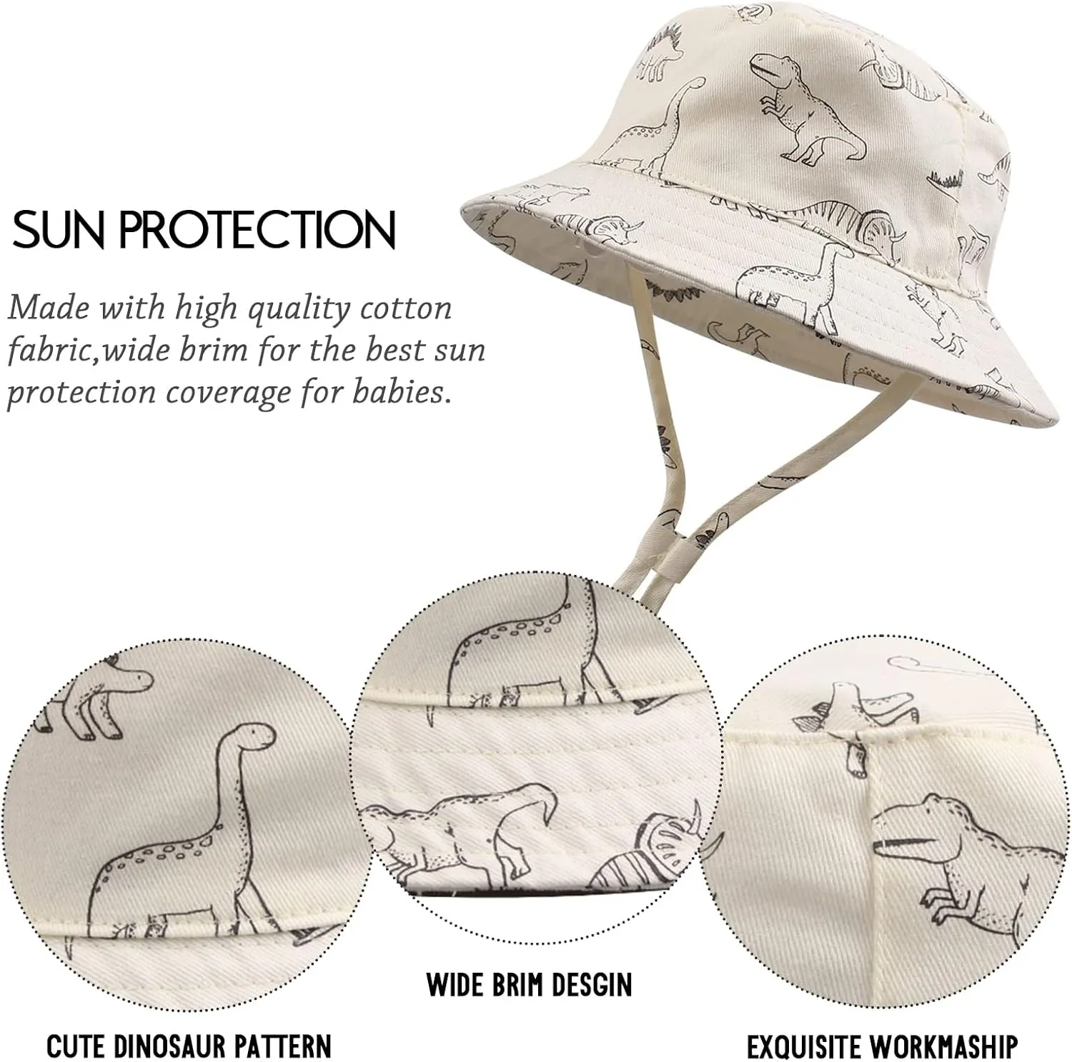 JANGANNSA Dinosaur Baby Boys Sun Hat Cotton Toddler Girls Bucket Hats Summer Sun Protect Cap for Kids