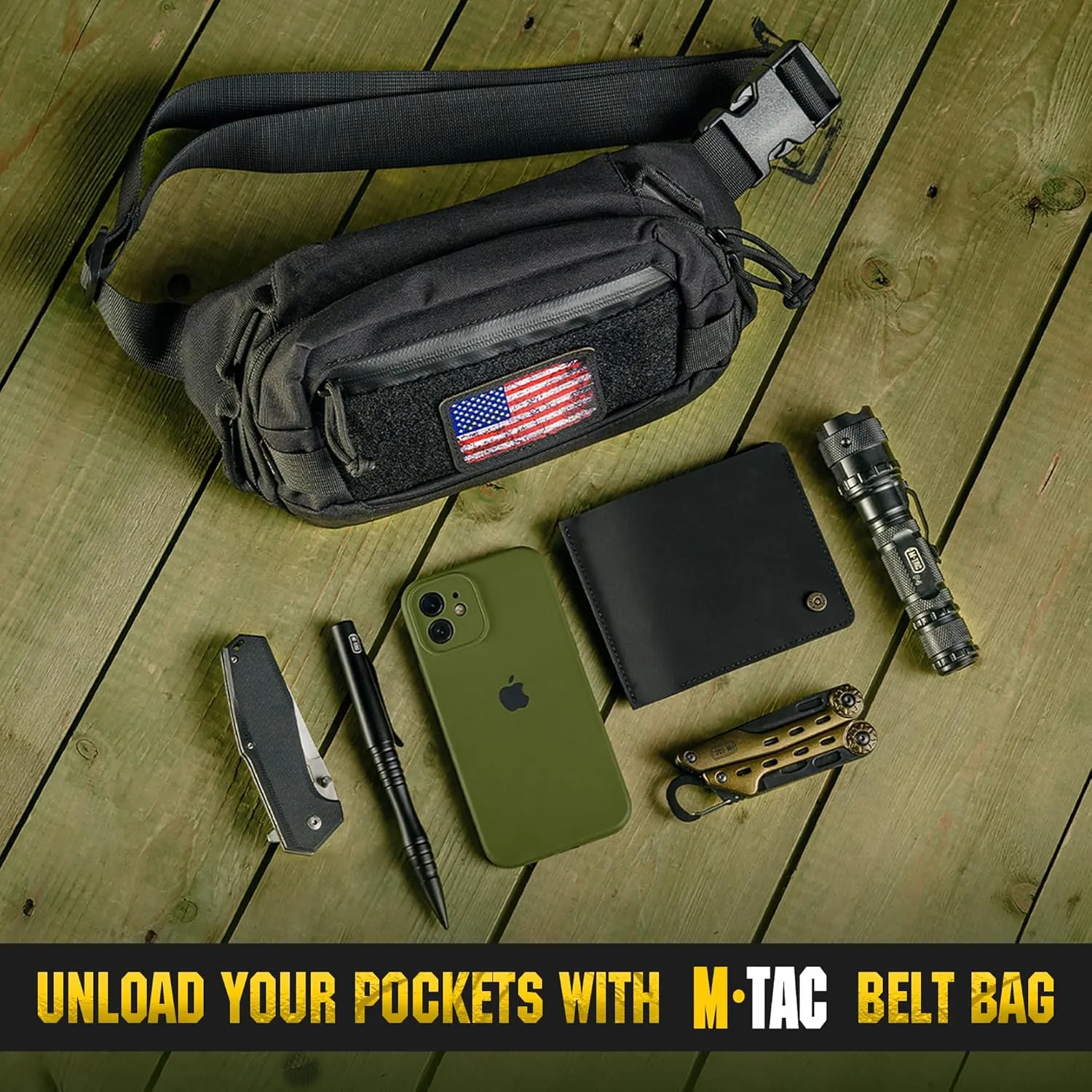 M-Tac Large Companion Waist Pack - Tactical Belt Bag EDC - Fanny Pack for Men (Black with CCW option)