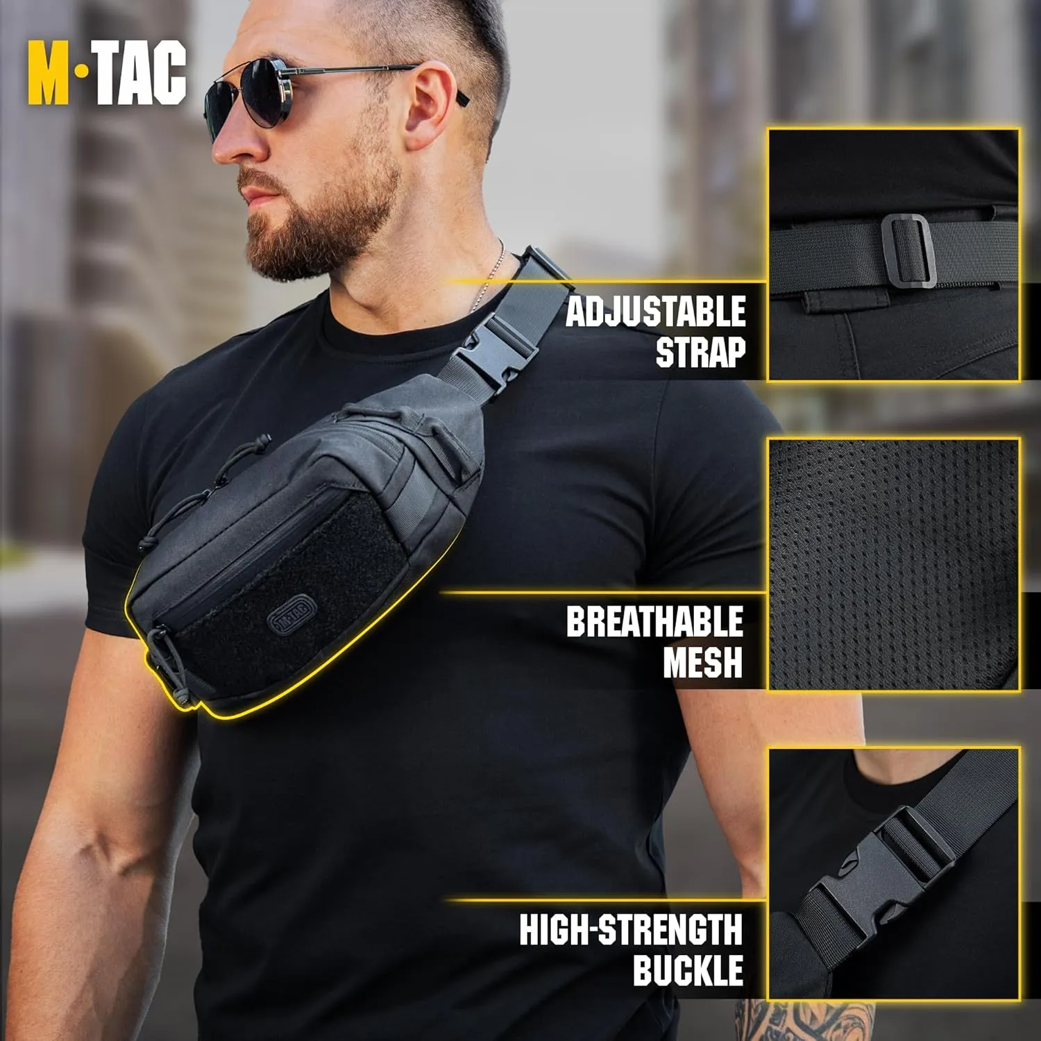 M-Tac Large Companion Waist Pack - Tactical Belt Bag EDC - Fanny Pack for Men (Black with CCW option)