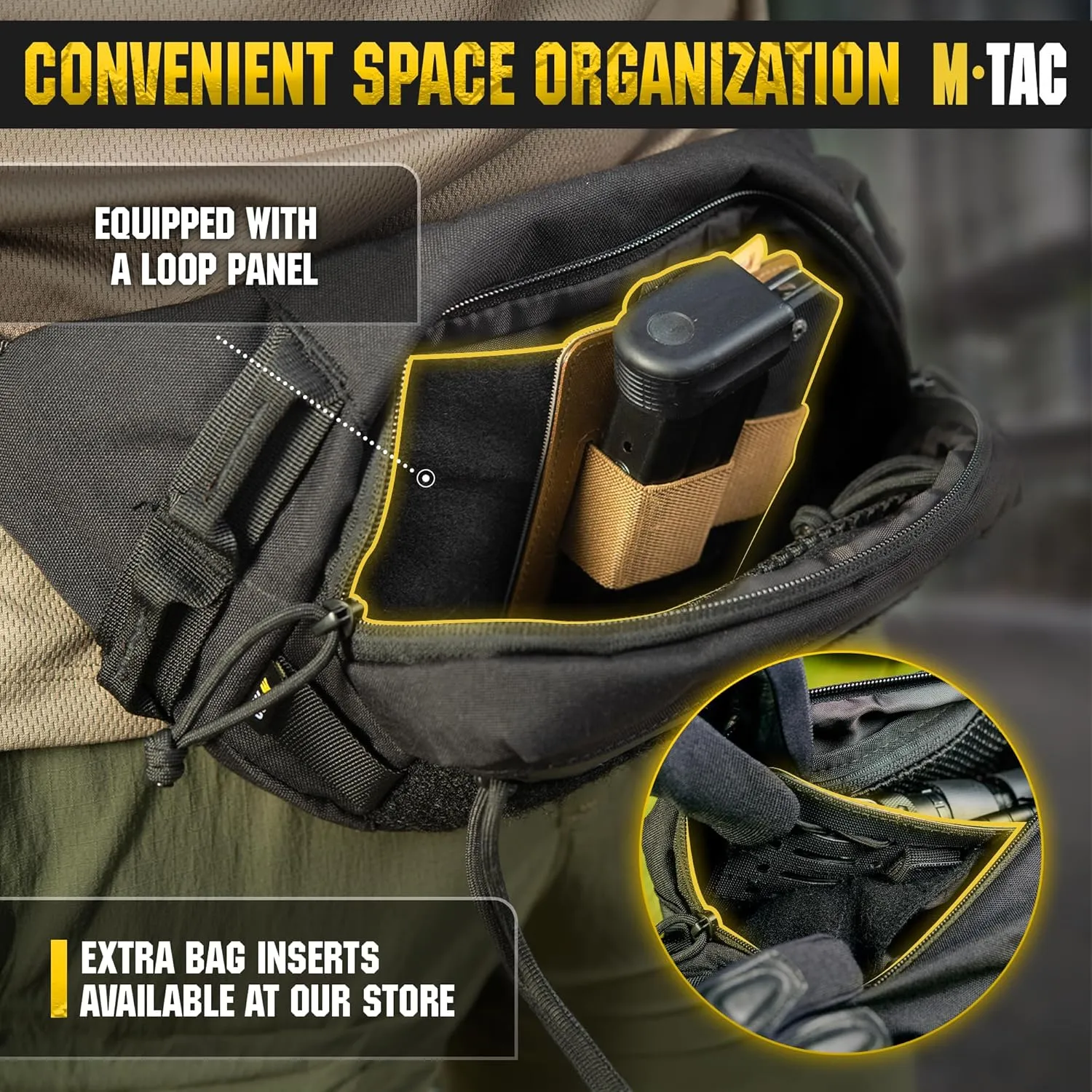 M-Tac Large Companion Waist Pack - Tactical Belt Bag EDC - Fanny Pack for Men (Black with CCW option)