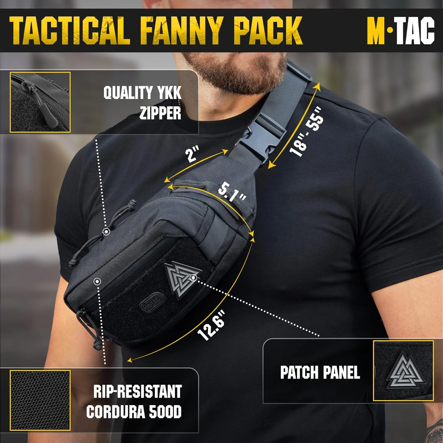 M-Tac Large Companion Waist Pack - Tactical Belt Bag EDC - Fanny Pack for Men (Black with CCW option)