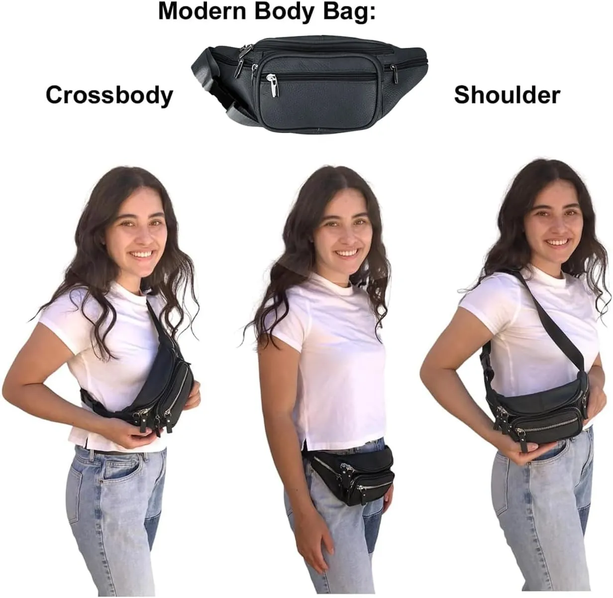 Men's Women's Leather Fanny Pack Waist-Pack Cellphone Holder Crossover Bag