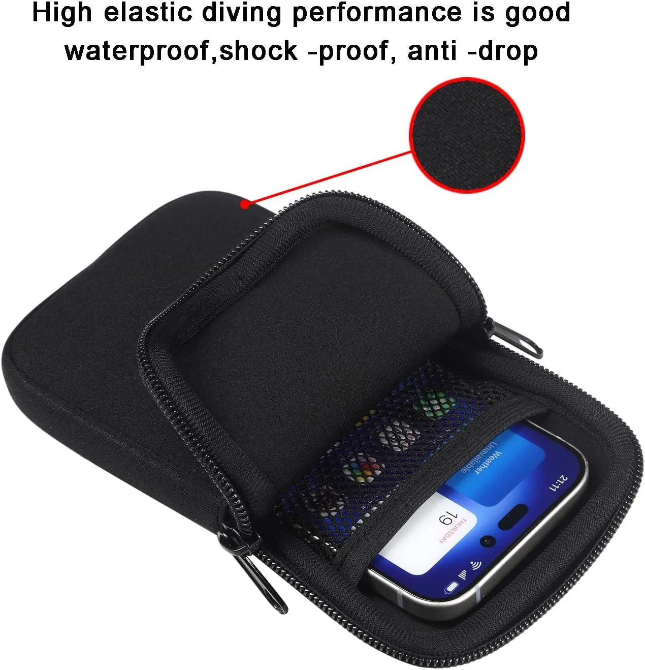 Neoprene Cellphone Sleeve, Zipper Belt Clip Holster Pouch Case for iPhone 16 15 14 13 12 Mini X XS SE Samsung Galaxy S24 S23 S22 S21 S20 A01 Google Pixel 9 8 7a (Black, M6.1)