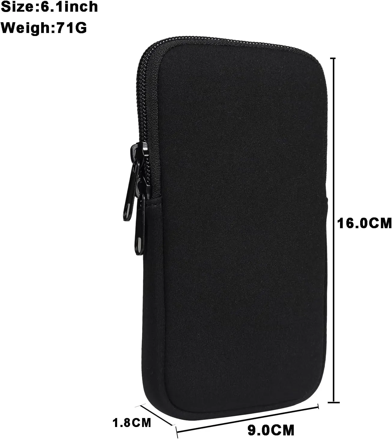 Neoprene Cellphone Sleeve, Zipper Belt Clip Holster Pouch Case for iPhone 16 15 14 13 12 Mini X XS SE Samsung Galaxy S24 S23 S22 S21 S20 A01 Google Pixel 9 8 7a (Black, M6.1)