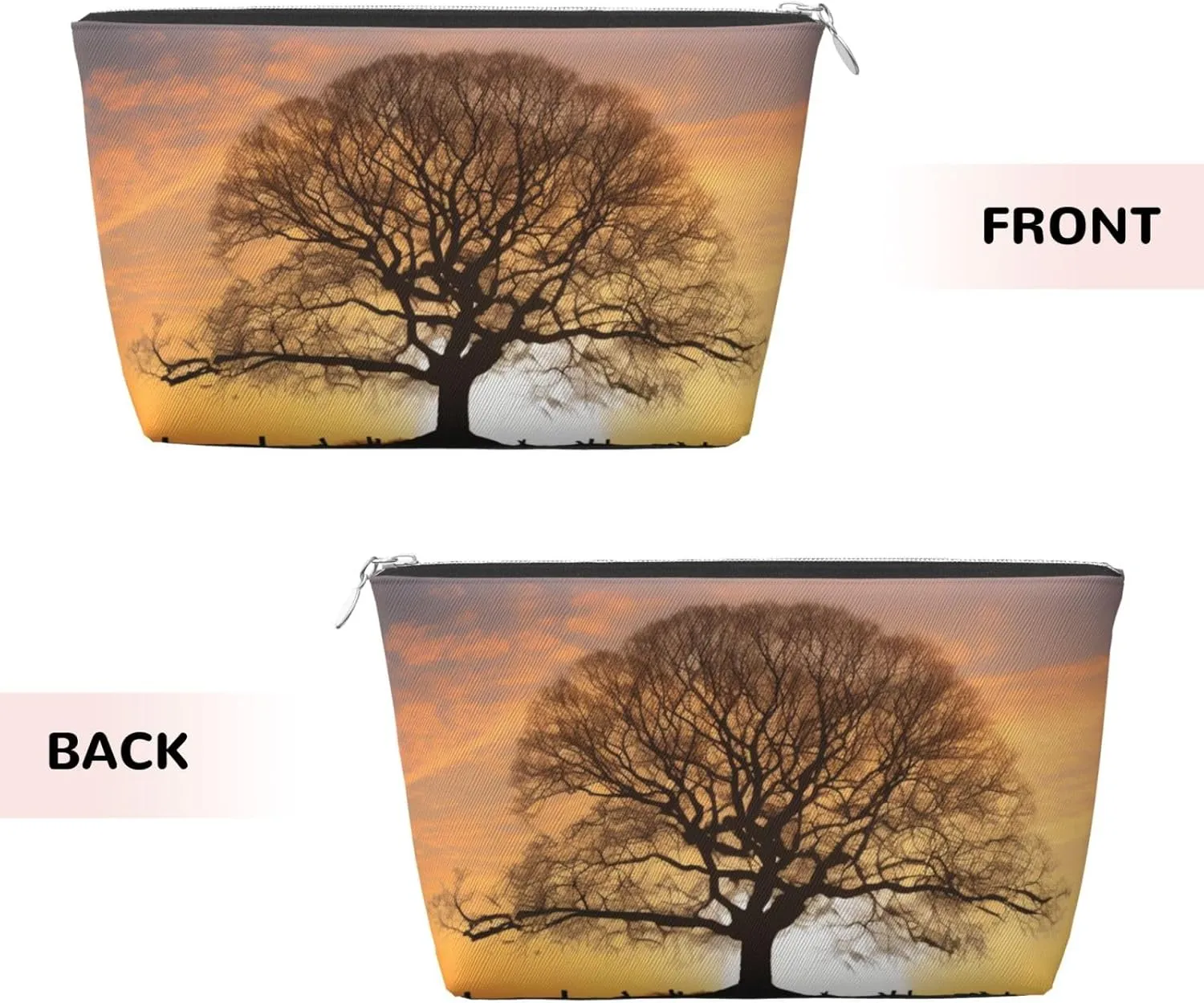 Oak Tree in Winter at Sunset printed Leather Travel Toiletry Bag makeup bag Cosmetic Bag Clutch Bag