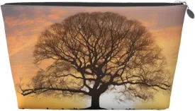 Oak Tree in Winter at Sunset printed Leather Travel Toiletry Bag makeup bag Cosmetic Bag Clutch Bag