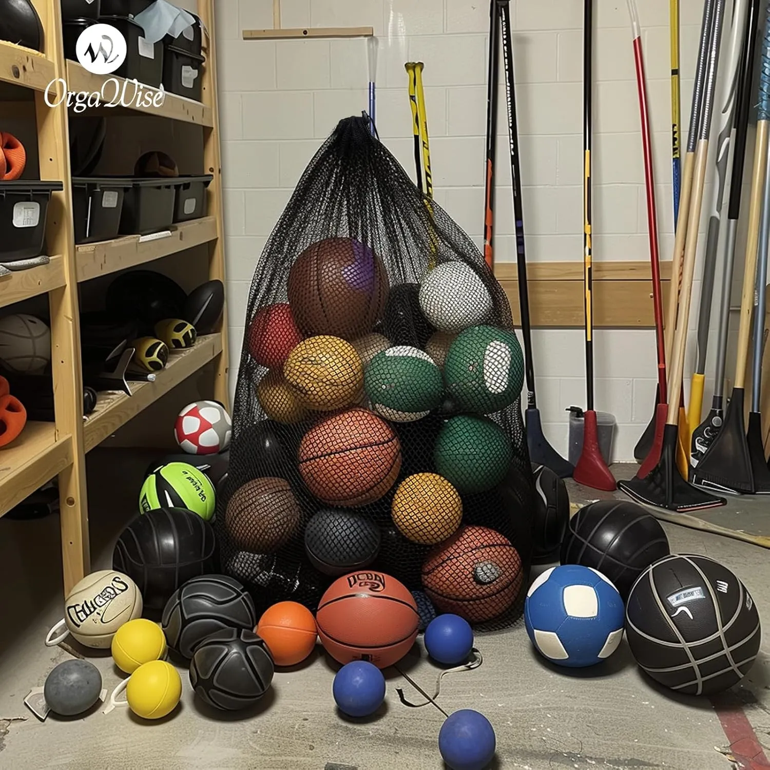 OrgaWise Heavy Duty Mesh Ball Bag,Basketball Bag for Balls,Ball Bags Mesh for Soccer/Volleyball/Football (School/Home/Park/Garage/Beach)