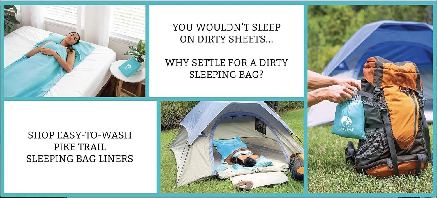 Pike Trail Sleeping Bag Liner  Travel and Camping Sheet, Lightweight and Compact Insert with Full Length Zipper and Guarantee